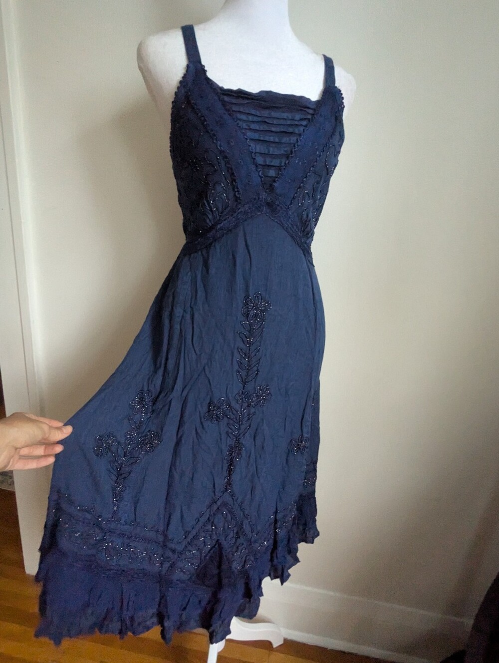 Boho Embroidered Indian Milkmaid Maxi Dress In Royal Blue Size S Renaissance